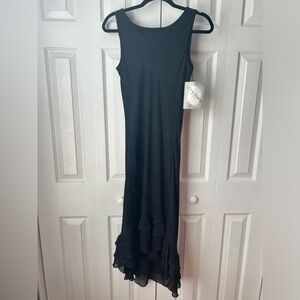 NWT vintage black maxi tiered ruffled sleeveless dress - size 3/4